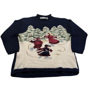 Vintage Karen Scott II Sweater Ice Skaters Wool Angora Blend Beaded Sz 2X